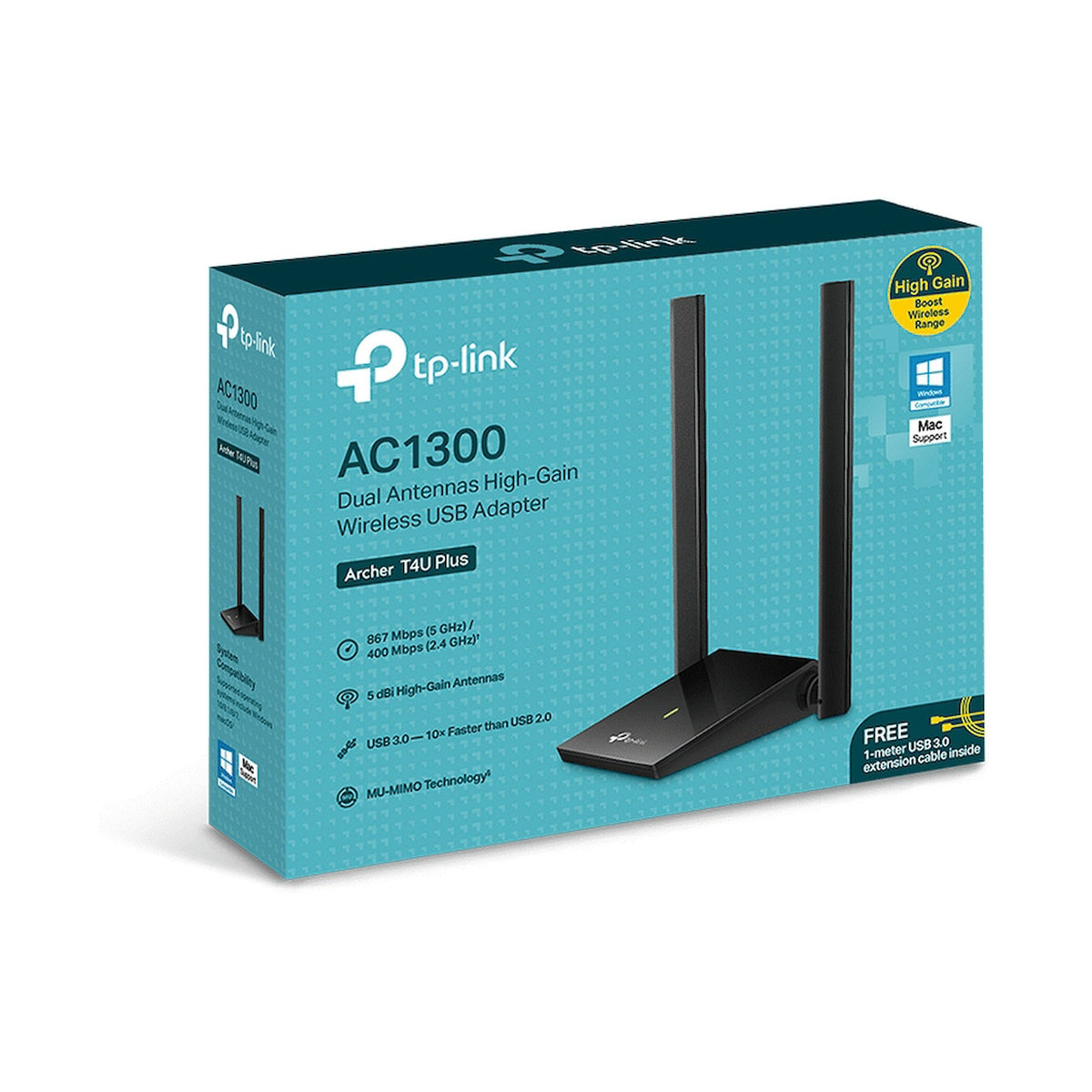 TP-Link Archer T4U Plus AC1300 Dual Antennas High-Gain Wireless USB Adapter