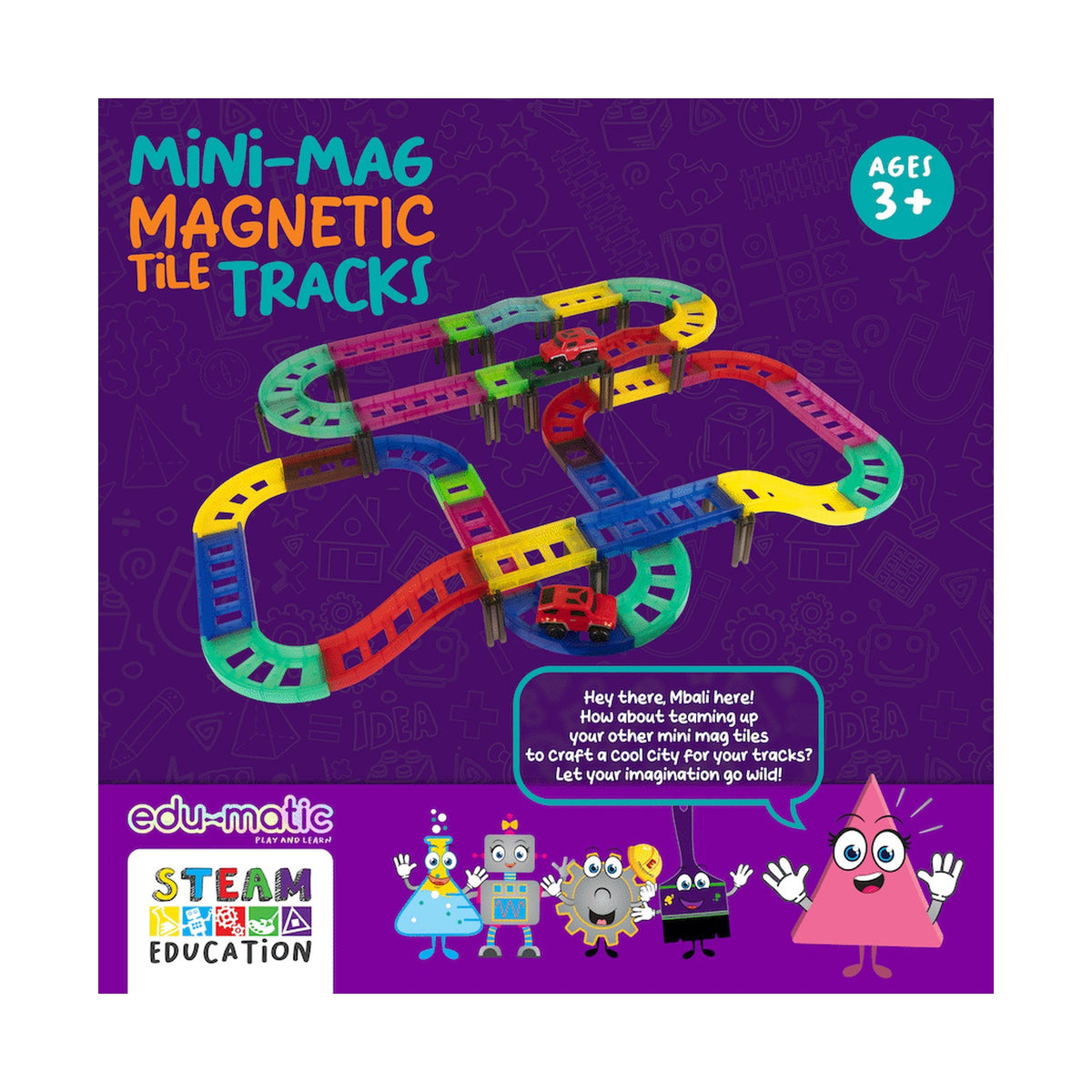 Edu-Matic Mini-Mag Magnetic Tile Tracks with 2 Cars and 93 Pieces
