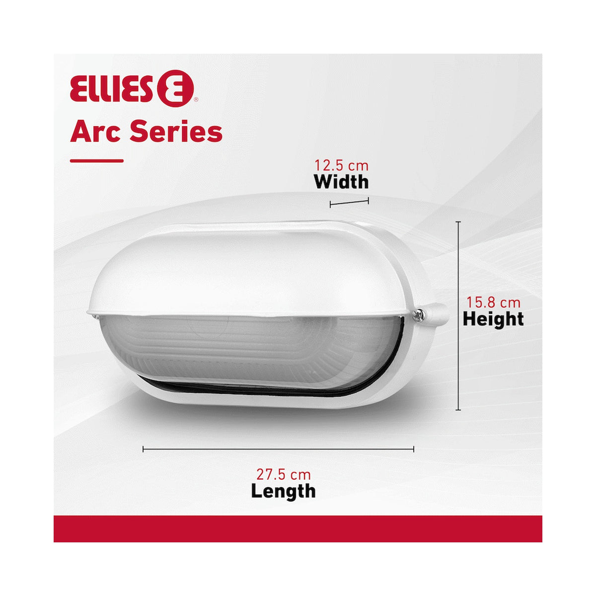 Ellies Arc Series - Large AC Oval Bulkhead - Aluminium + Glass - E27 Base -WT