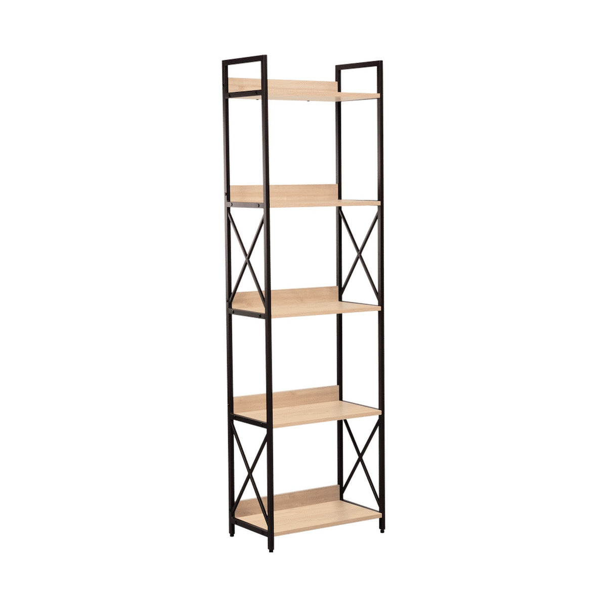 Everfurn Scandanavian Tall Bookcase with Steel Frame
