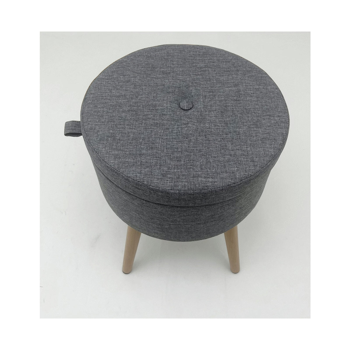 Sophie Round Storage Stool with wooden legs - Grey