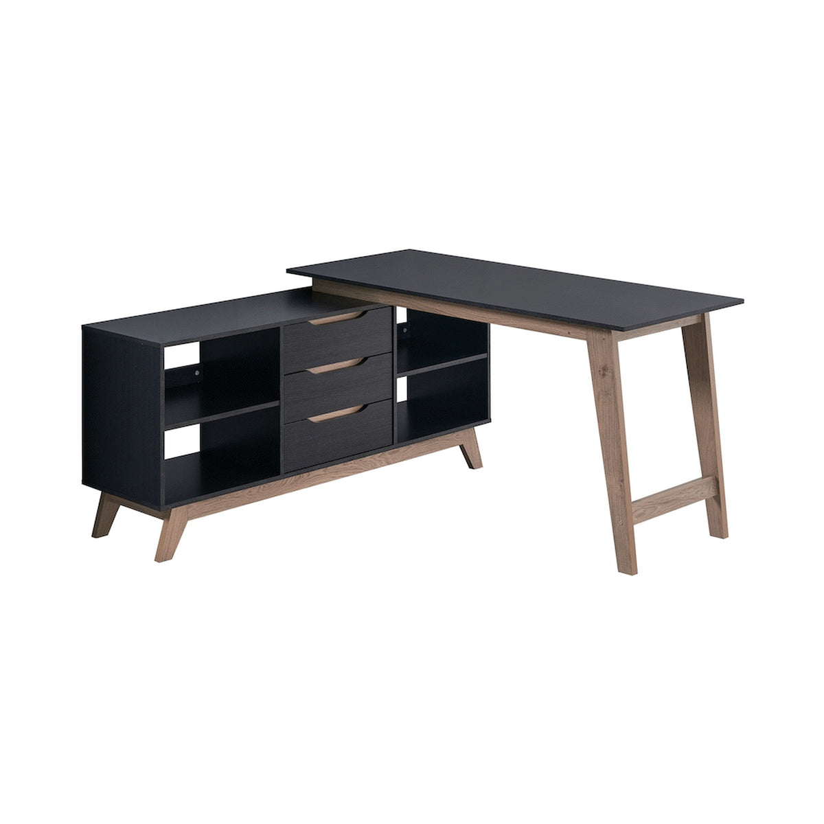 Everfurn Premium Lunar Office Desk - Black - L-Shaped - with Storage (Box 1 of 2)
