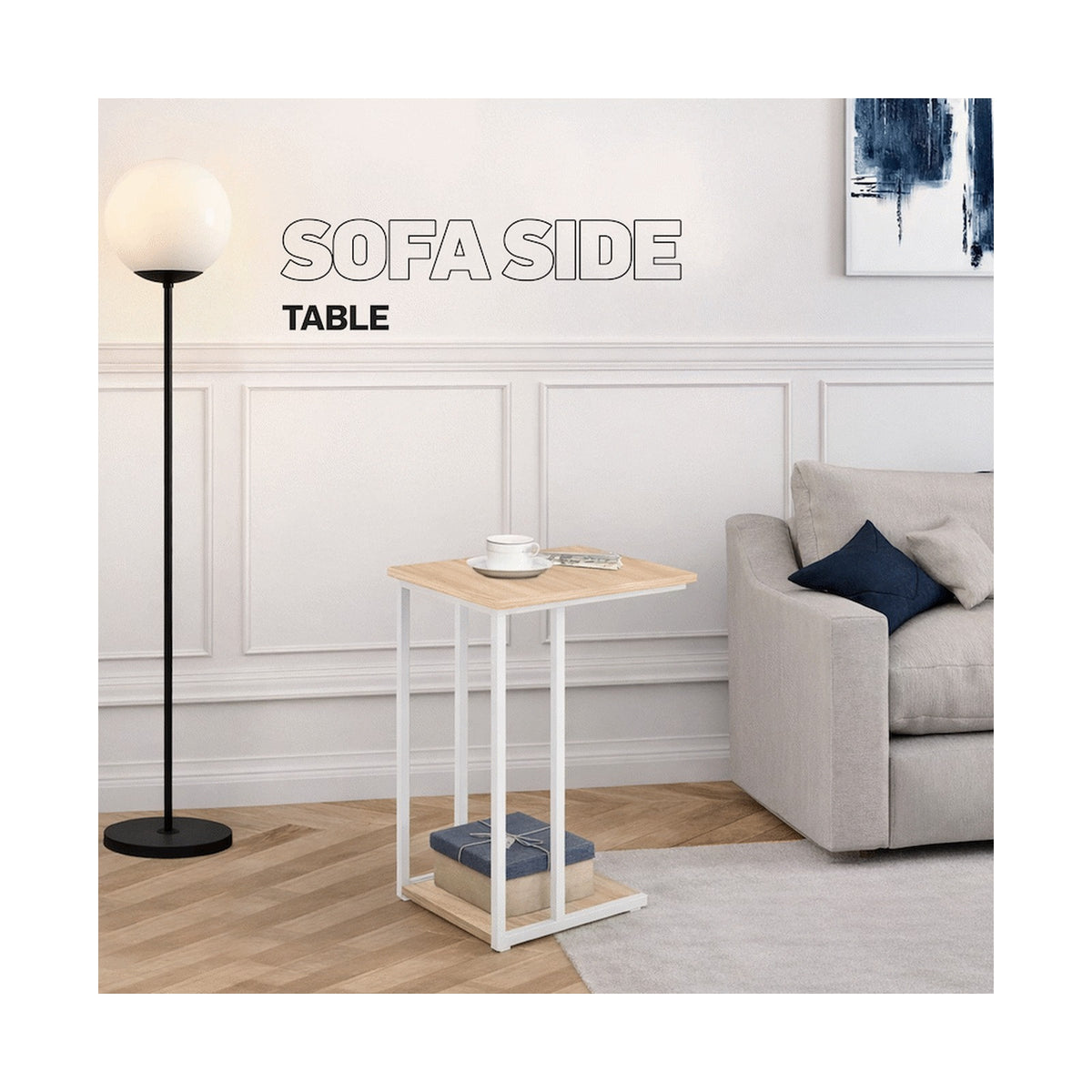 Everfurn Sofa Side Table - Oak and White