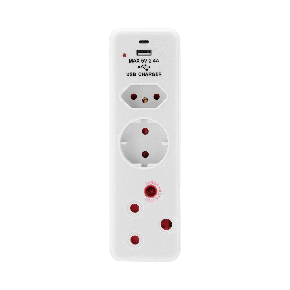 Ellies 3 Way Surge adaptor Schuko,with type C + USB - WT