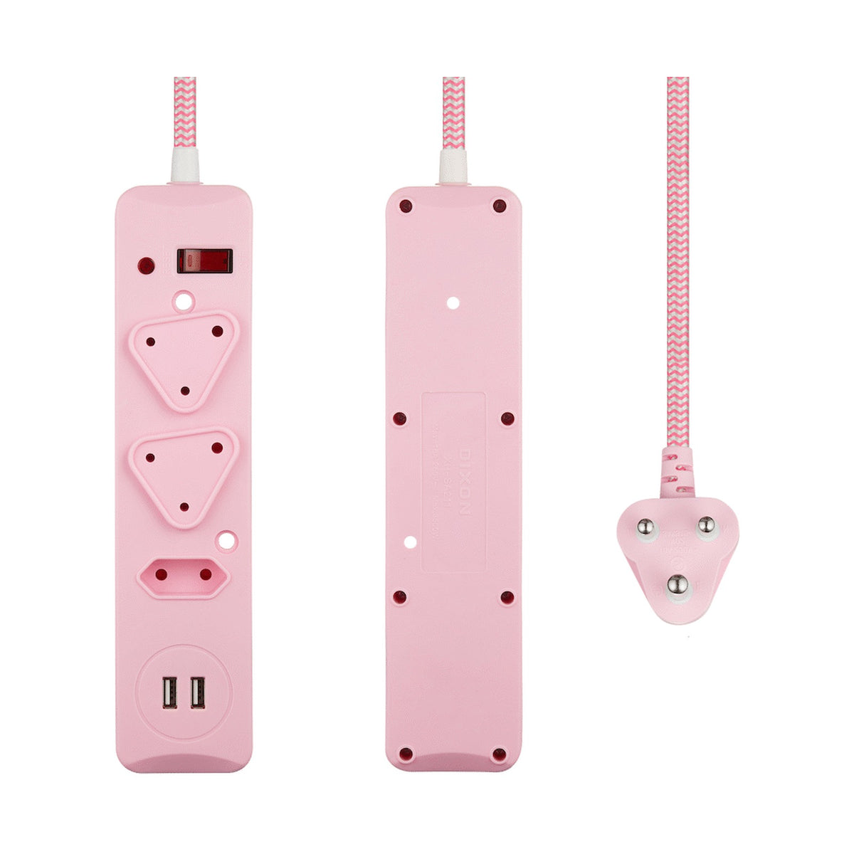 Switched 3-Way Surge-Protected Multiplug with Dual 2.4a USB Ports 3m Braided Cord