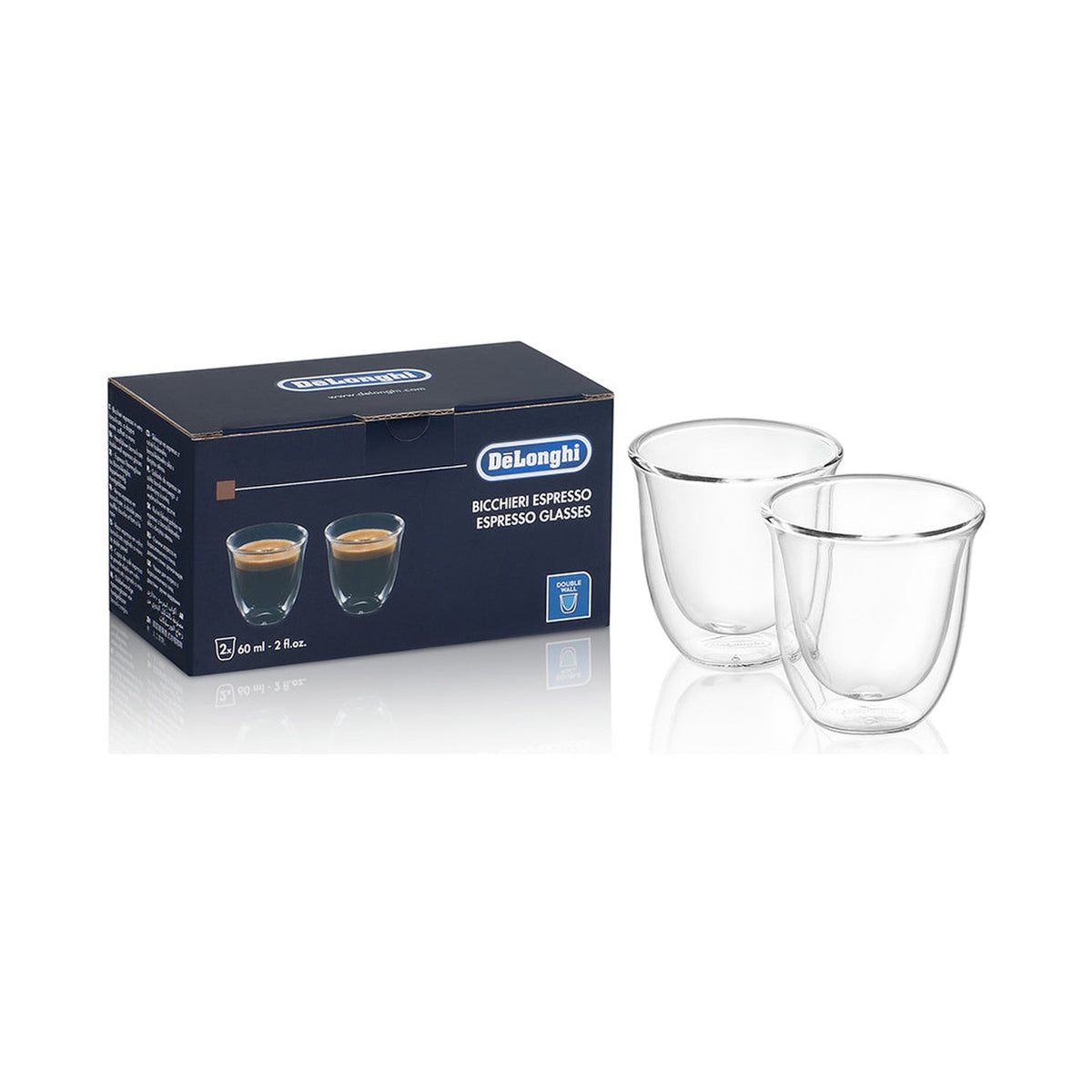 DeLonghi Double Walled Espresso Glasses Set of 2 60ML