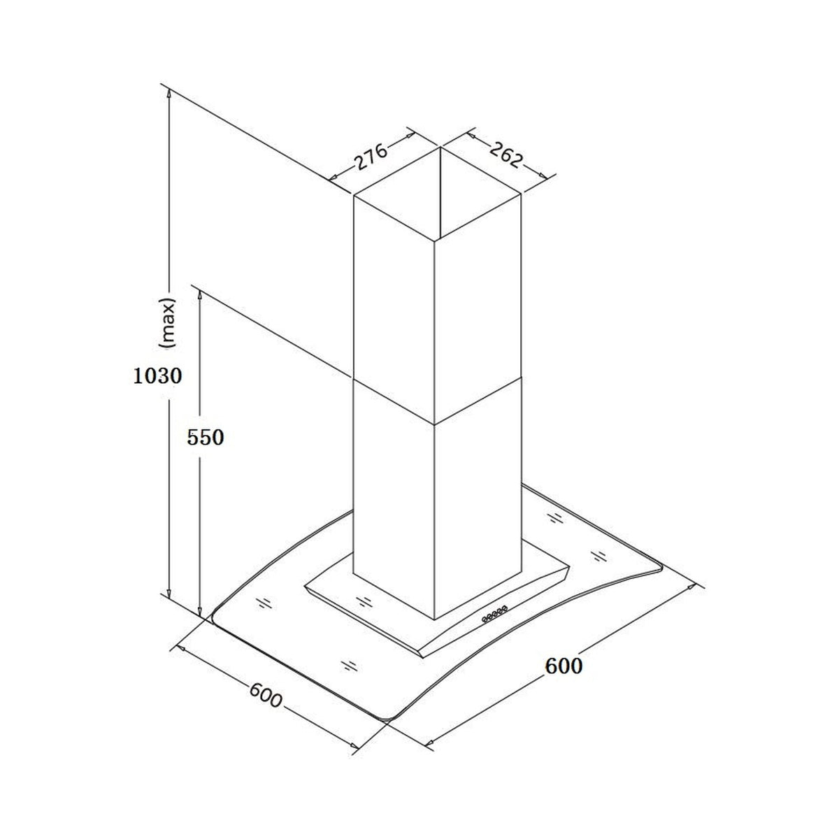 Falco 60Cm Island Curved Glass Extractor Fan FAL-60-IS60A