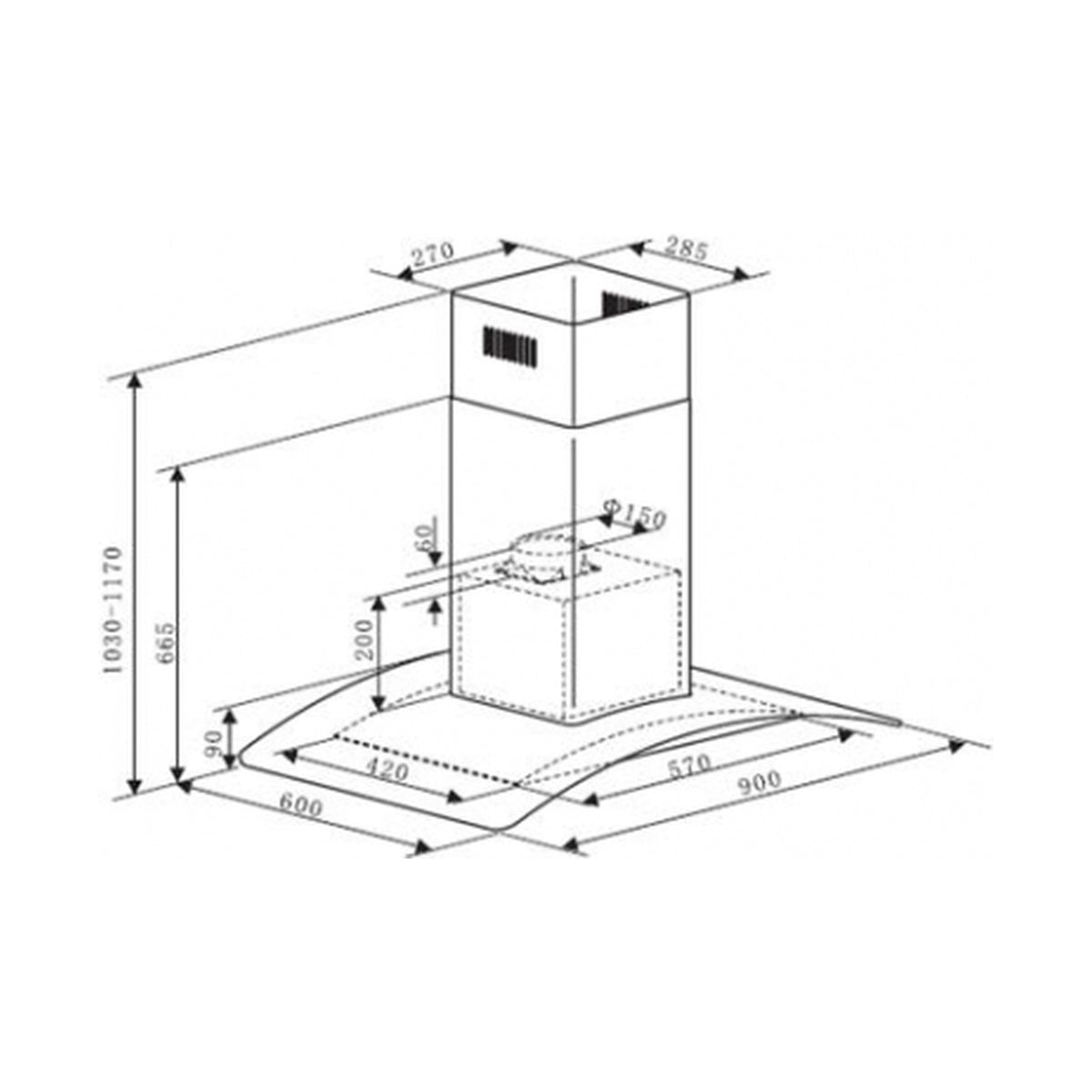 Falco 90Cm Island Flat S/Steel Extractor Fan FAL-90-I22S