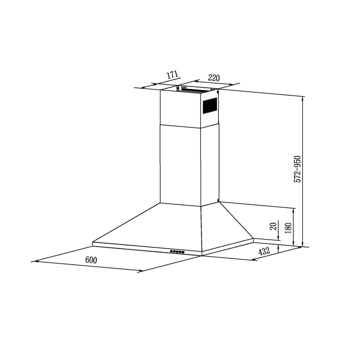 Falco 60cm Pyramid Type Stainless Steel Chimney Extractor FAL-60-210