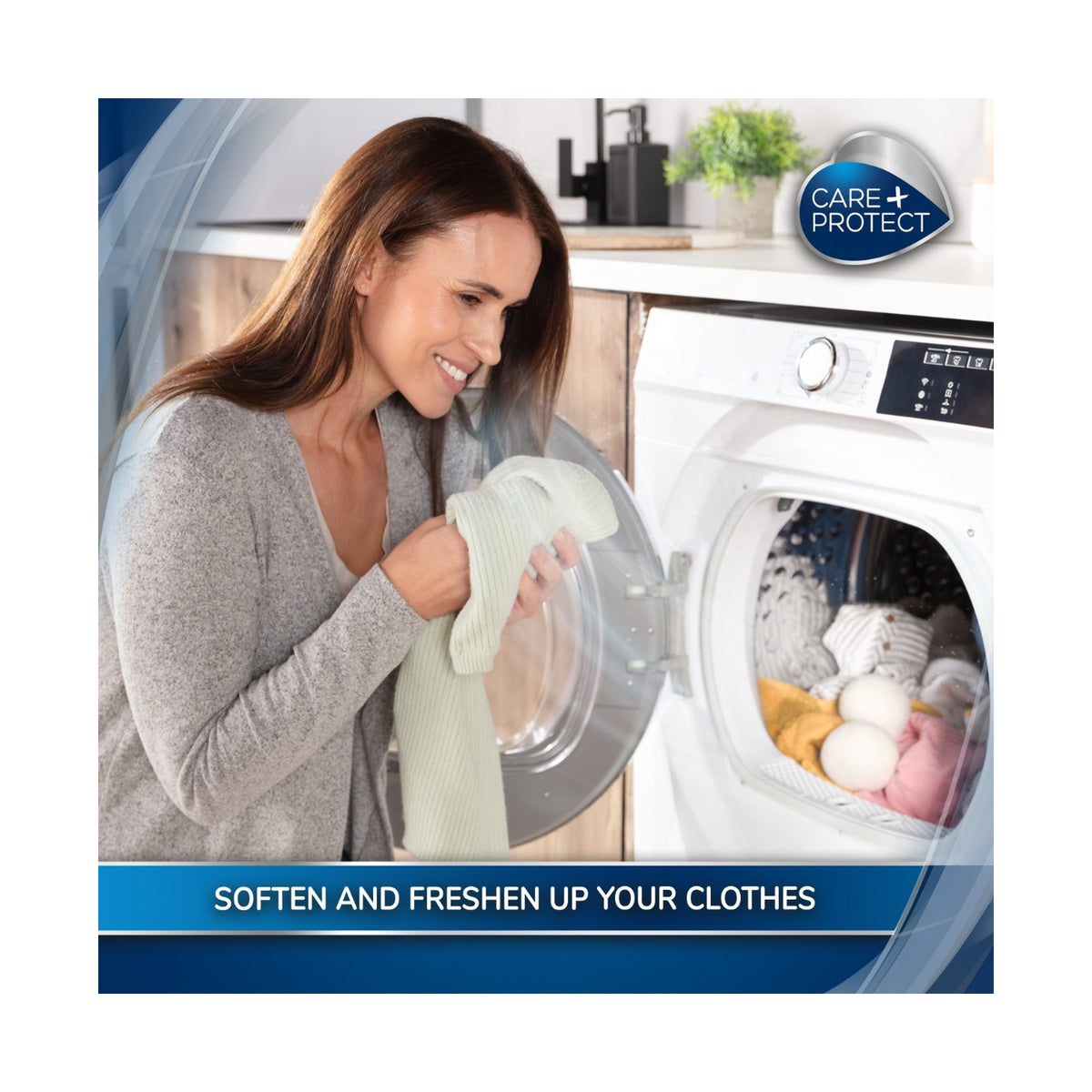 Care + Protect Scented Drying Balls (2x Wool Balls, 1x Essence) Reduce drying time by 50%