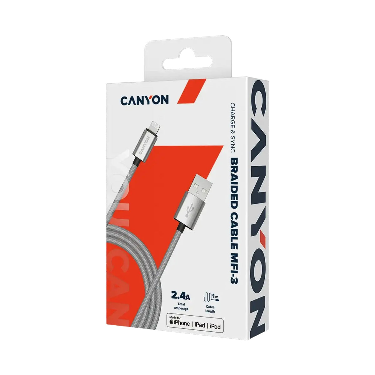 CANYON cable MFI-3 Lightning 12W 1m Grey CNS-MFIC3DG