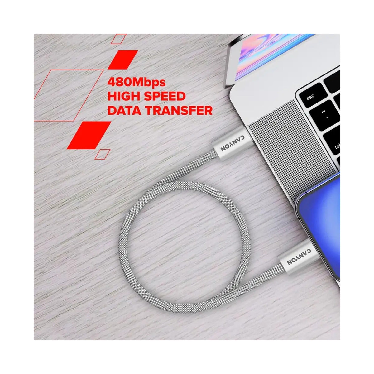 CANYON cable OnWire 60MG C-C 60W Magnet Braided 1m Light Grey CND-CCMG60AB15LG