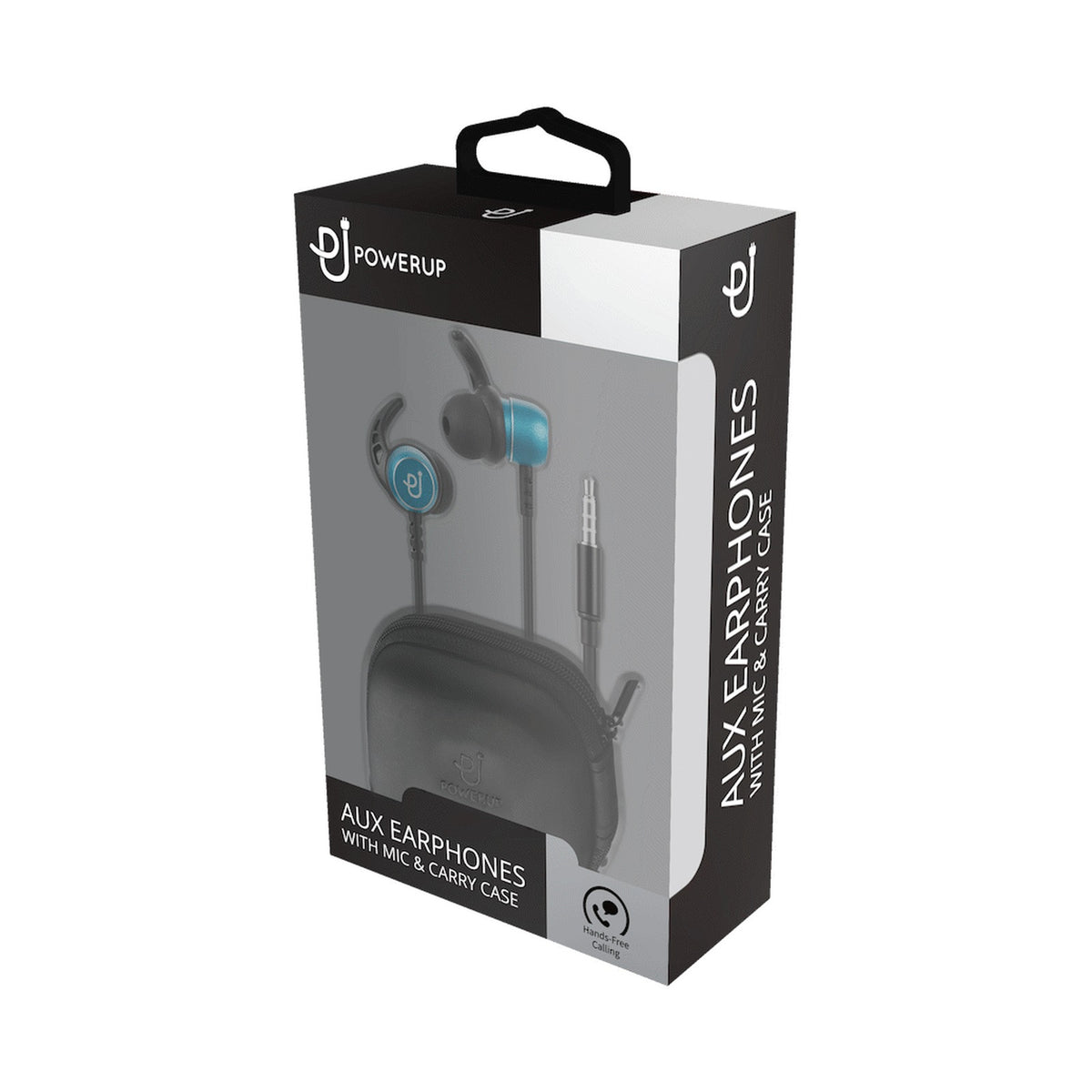 PowerUp E1 Series Aux Earphones with Carry Case - Blue