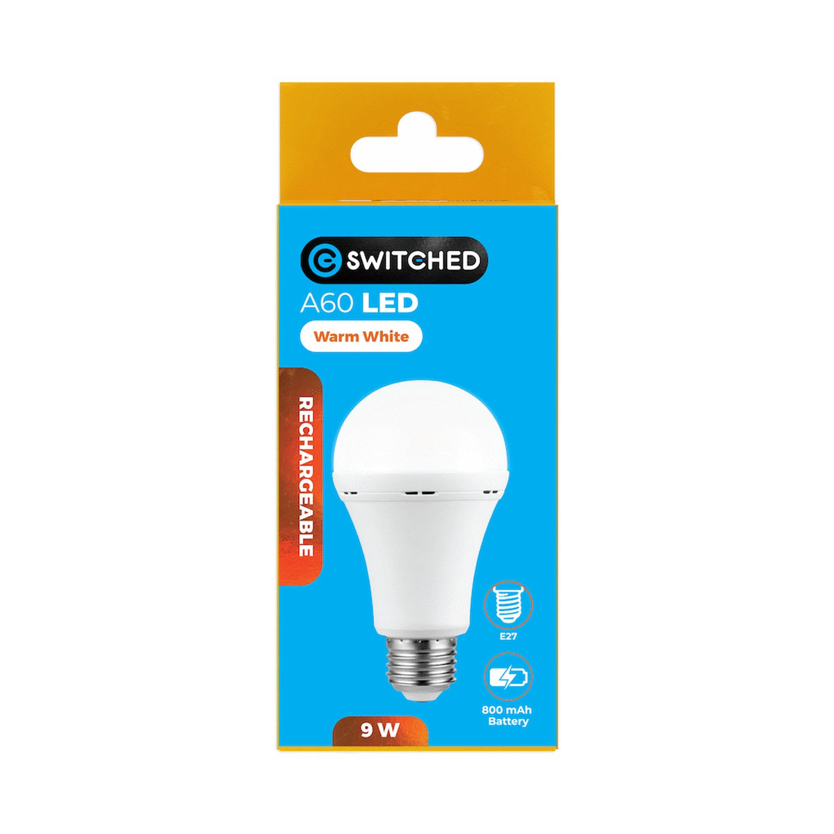 Switched 9w A60 Rechargeable LED Light Bulb - E27 - Warm White