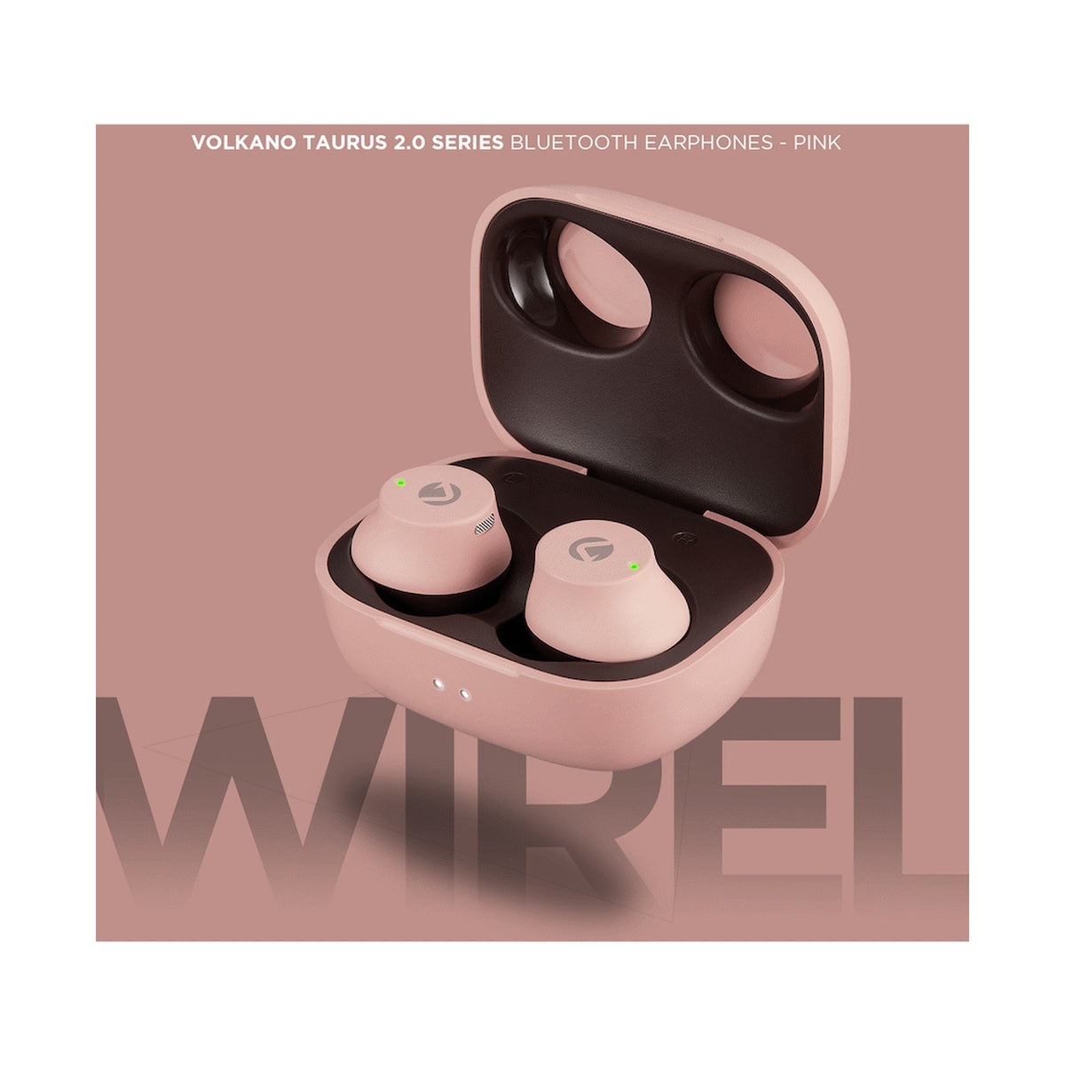 Volkano Taurus Series 2.0 True Wireless Earphones with Charging Case - Pink