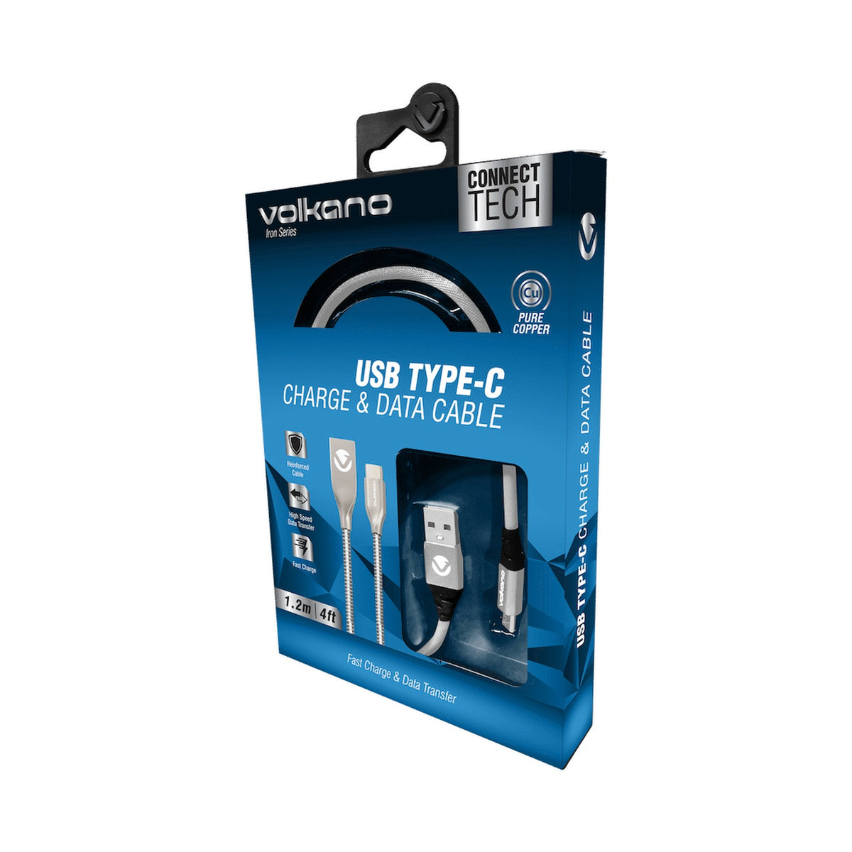 Volkano Iron Series Round Metallic Spring Type-C Cable 1.2m - Silver