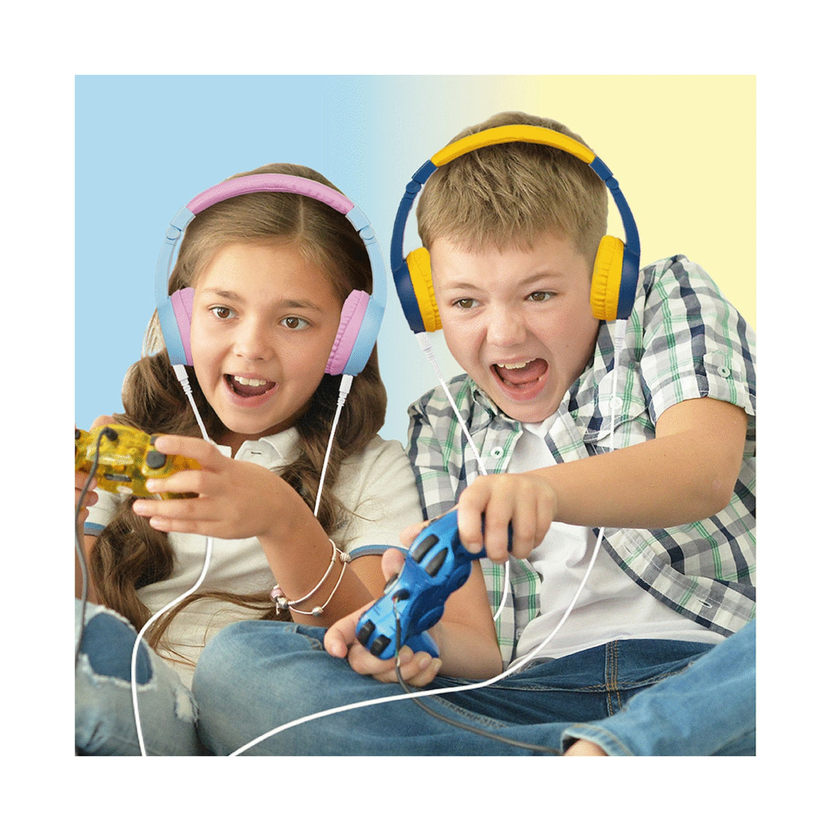 Volkano Sidekick Series Wired Kiddies Headphones with Share Port - Yellow/Blue