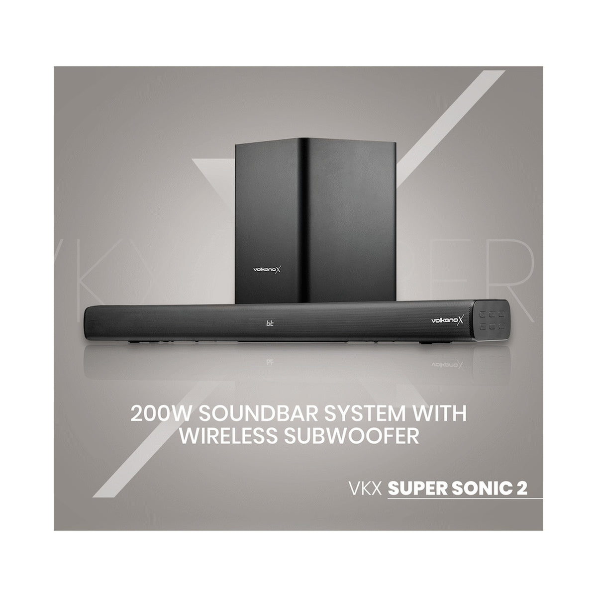 VolkanoX Supersonic 2 Series 2.1 200w Soundbar System with Wireless Subwoofer - Black