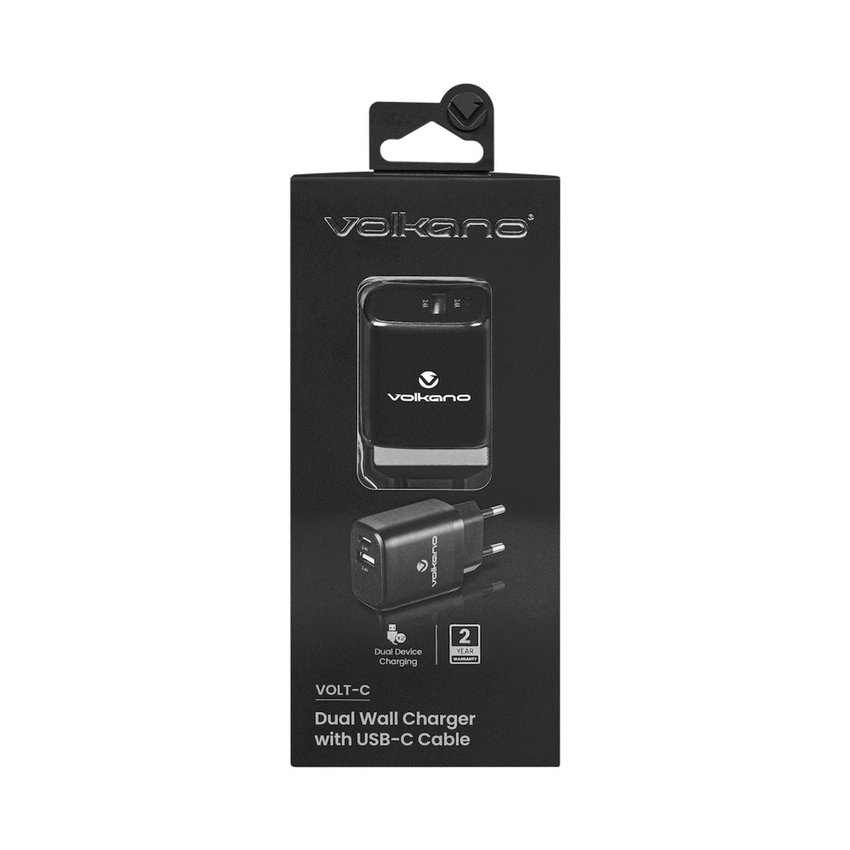 Volkano Volt-C Series 2a USB Wall Charger with USB Type-C Cable Included