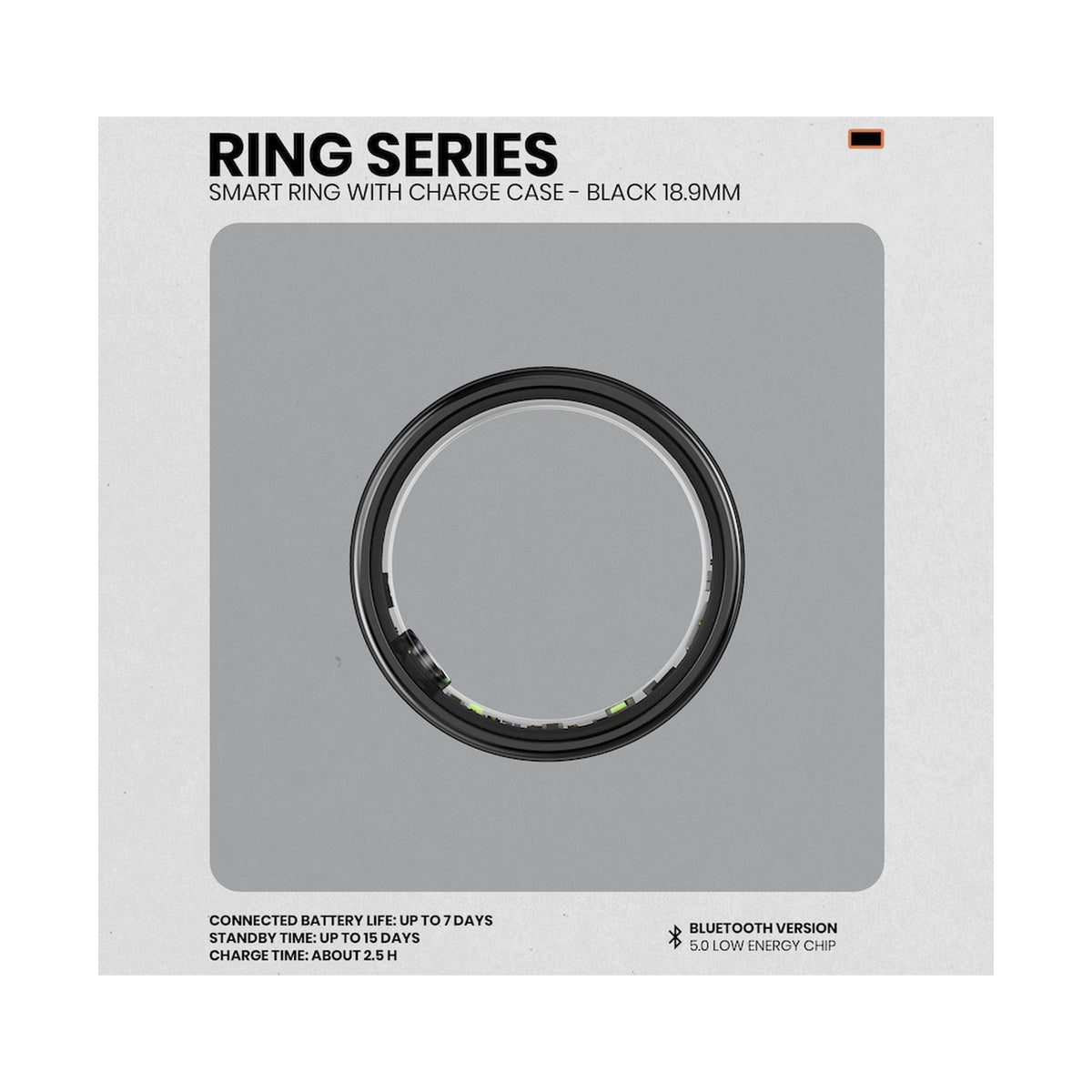Volkano Ring Series Smart Ring with Charge Case - Black 18.9mm