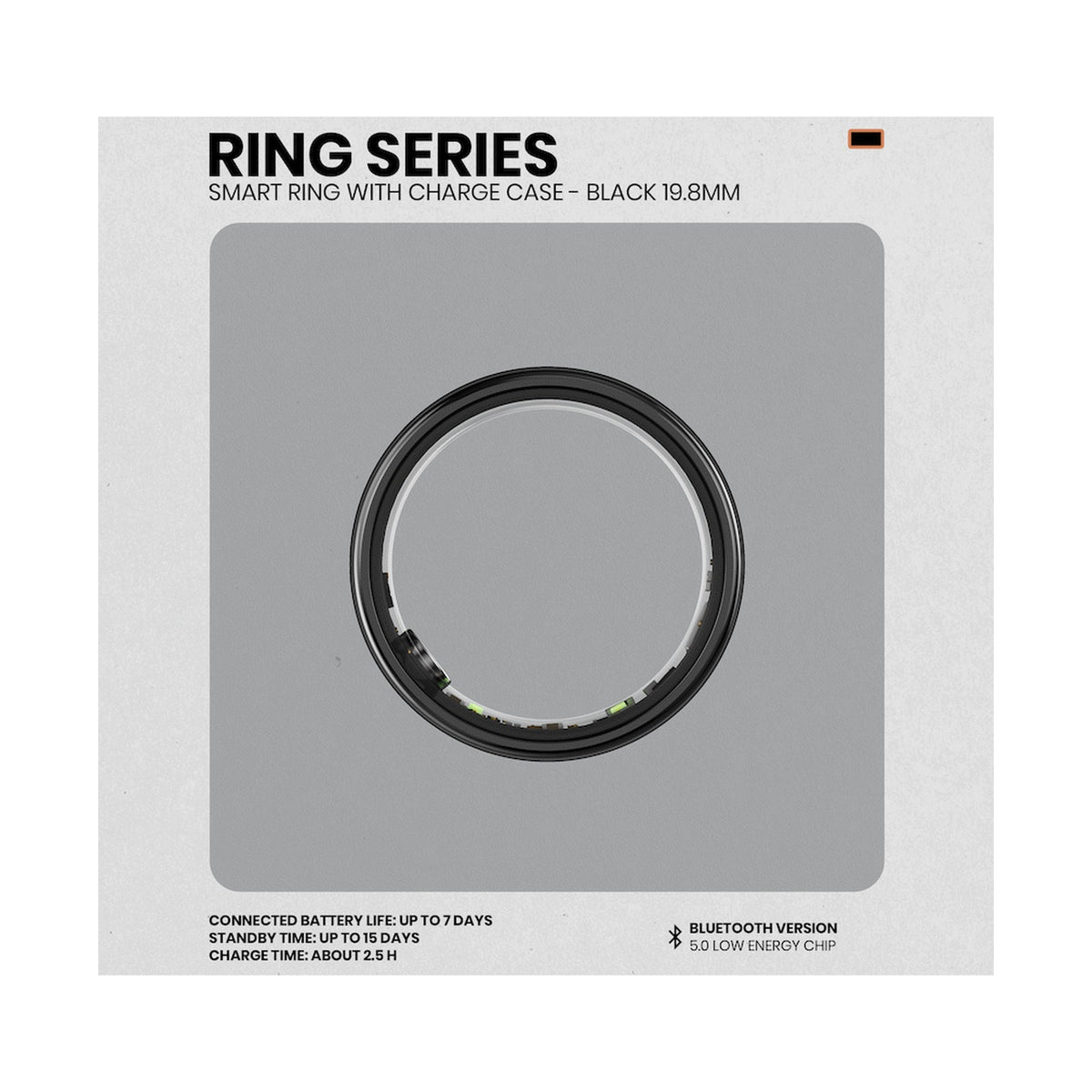 Volkano Ring Series Smart Ring with Charge Case - Black 19.8mm