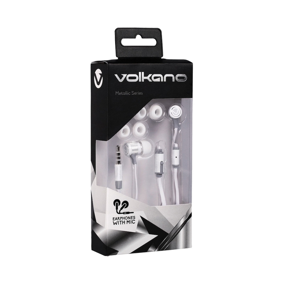 Volkano Earphones with Mic - Metallic Series - White