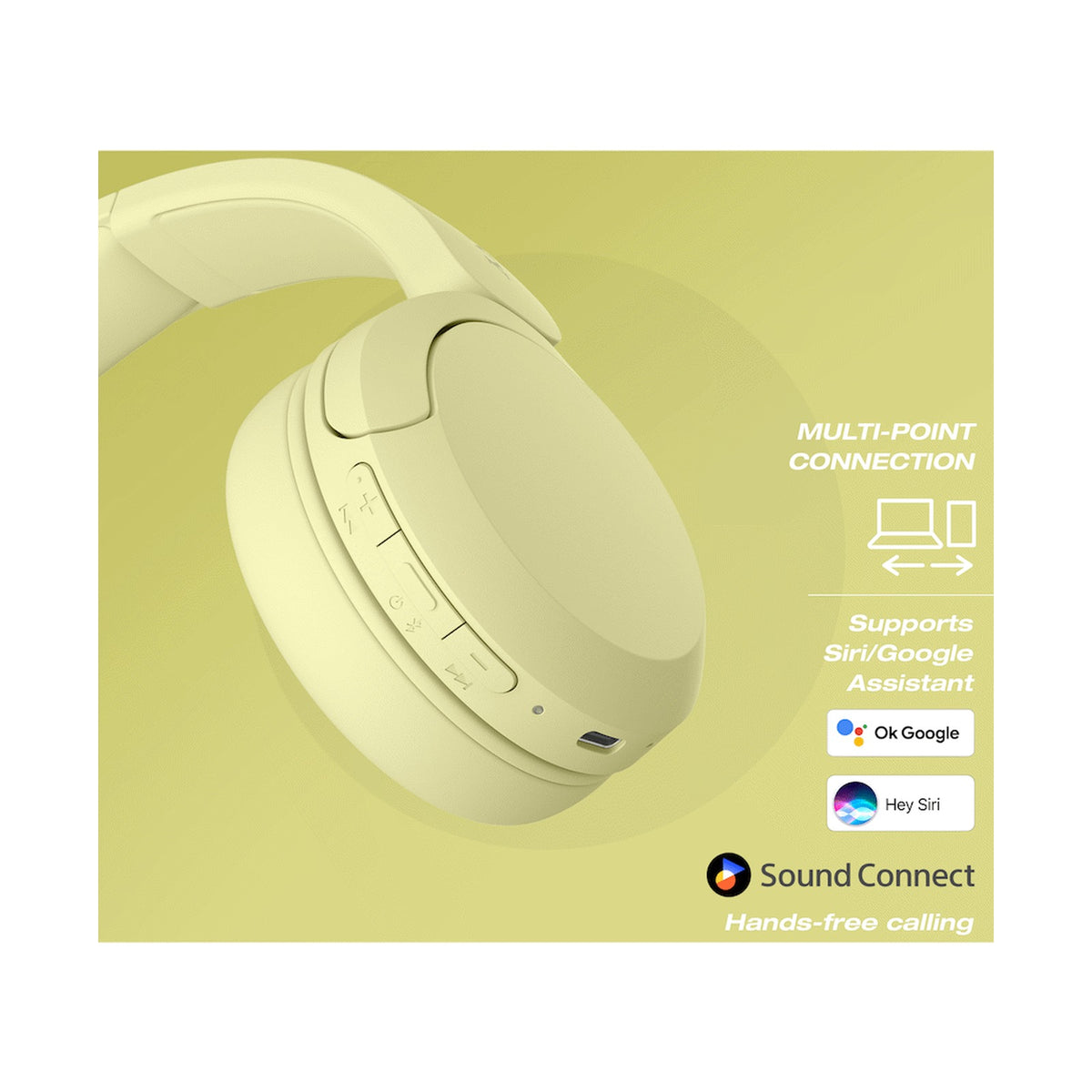 Sony WH-CH520 (Yellow) Bluetooth On-Ear Headphones