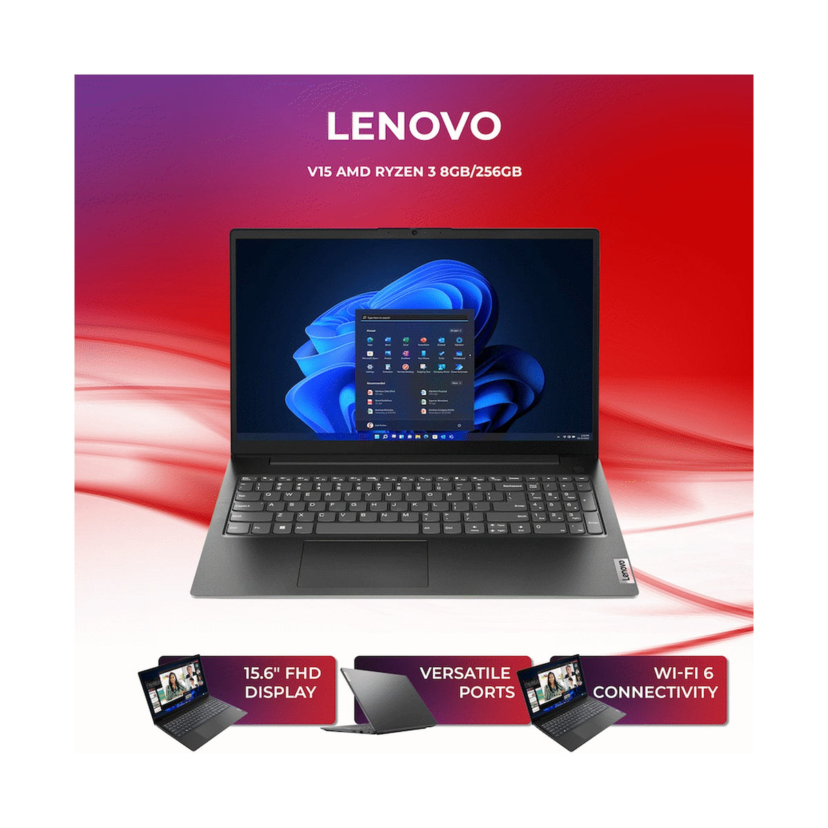 Lenovo Laptop V15 AMD Ryzen3 8/256
