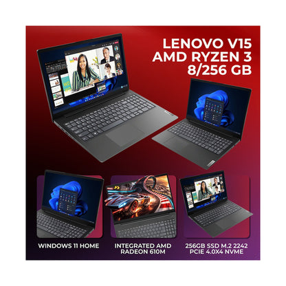 Lenovo Laptop V15 AMD Ryzen3 8/256