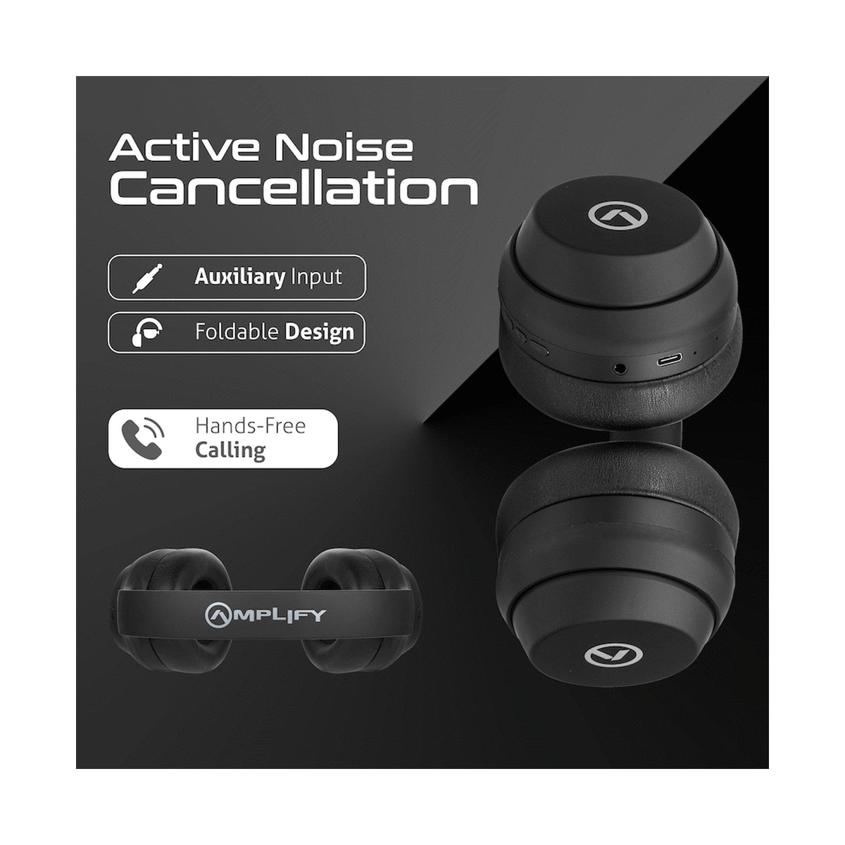 Amplify Quietude Bluetooth Headphones with Active Noise Cancelling - Black