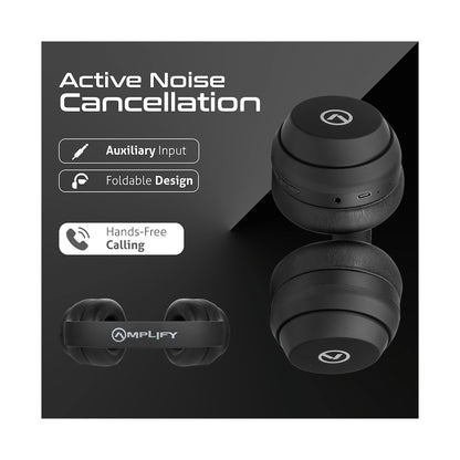 Amplify Quietude Bluetooth Headphones with Active Noise Cancelling - Black