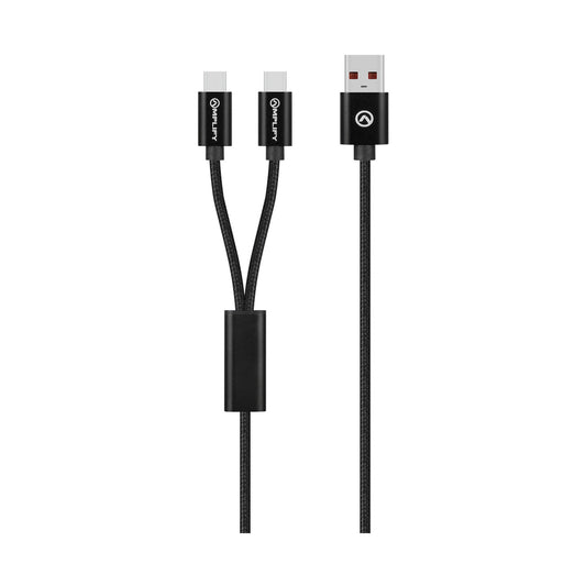 Amplify Linked Series USB to 2 x USB-C Braided Cable 60W 1.2m - Black