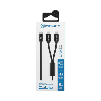 Amplify Linked Series USB-C to 2x USB-C Braided Cable 1.2m - Black
