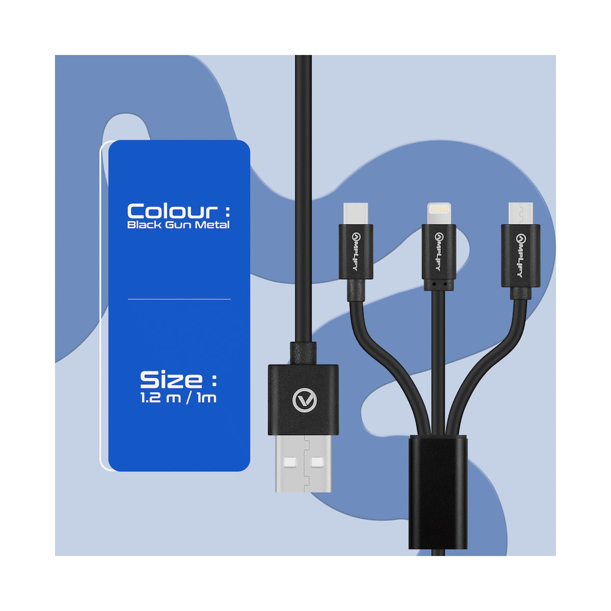 Amplify On the Fly 3-in-1 Charging Cable 1m