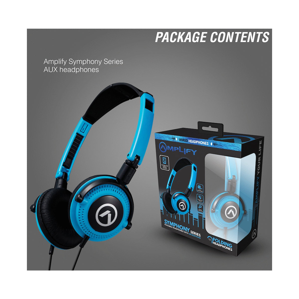 Amplify Symphony Headphones with Microphone - Blue & Black
