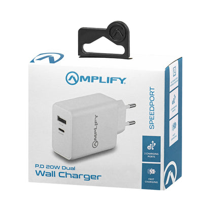 Amplify P.D. 20w Plus USB 12w Dual Wall Charger - White