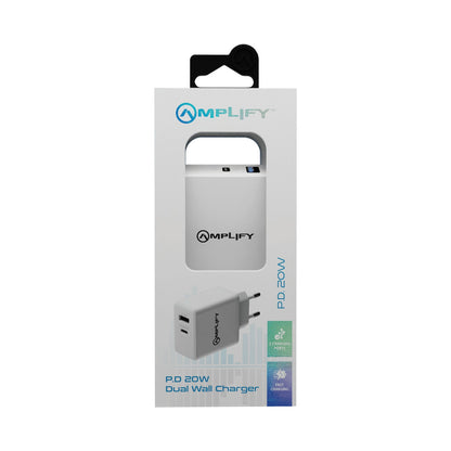 Amplify P.D. 20w Plus USB 12w Dual Wall Charger - White