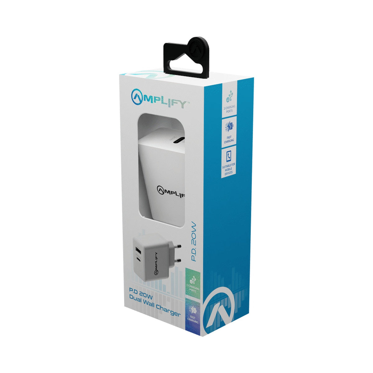 Amplify P.D. 20w Plus USB 12w Dual Wall Charger - White
