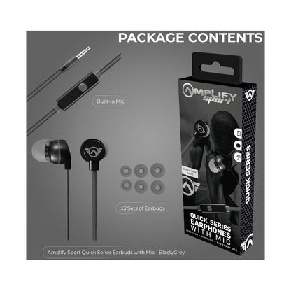 Amplify Sport Quick Series Earbuds with Mic - Black/Grey