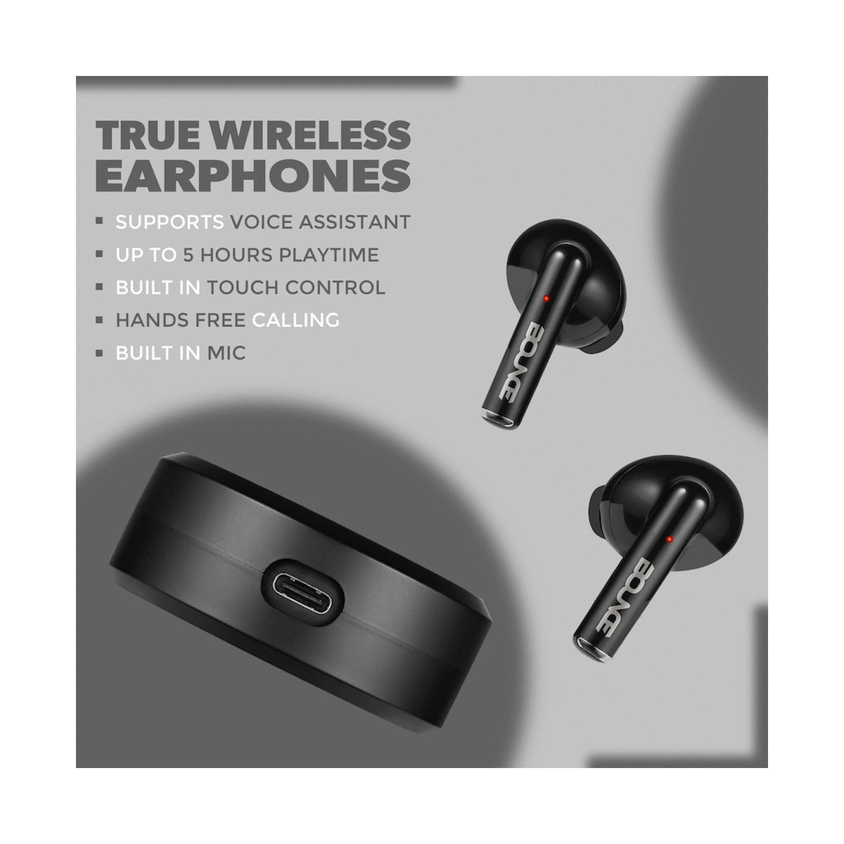 Bounce Proton Series True Wireless Earphones with Charging Case - Black