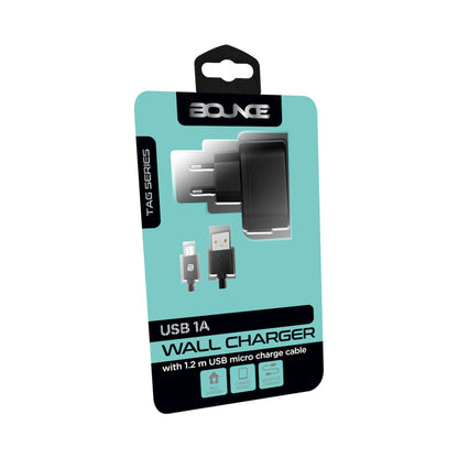 Bounce Tag Series USB 1a Wall Charger with Charge Cable