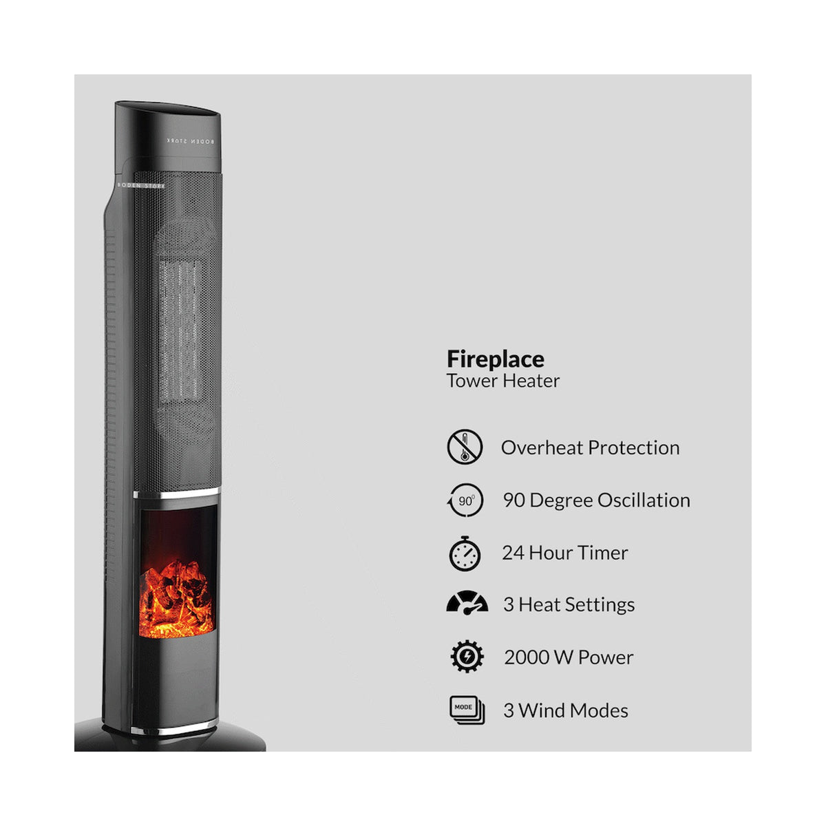 Boden Stark Fireplace Tower Heater
