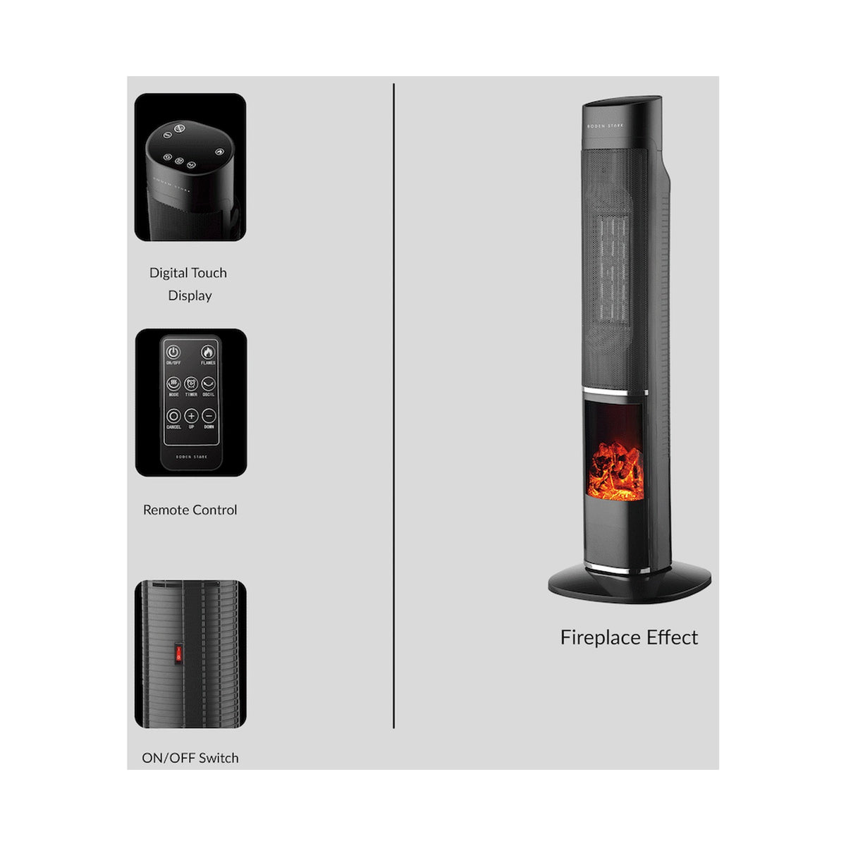 Boden Stark Fireplace Tower Heater