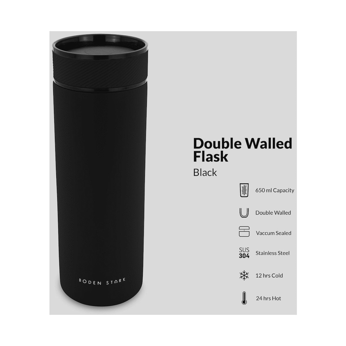 Boden Stark 650ml Travel Flask - Black