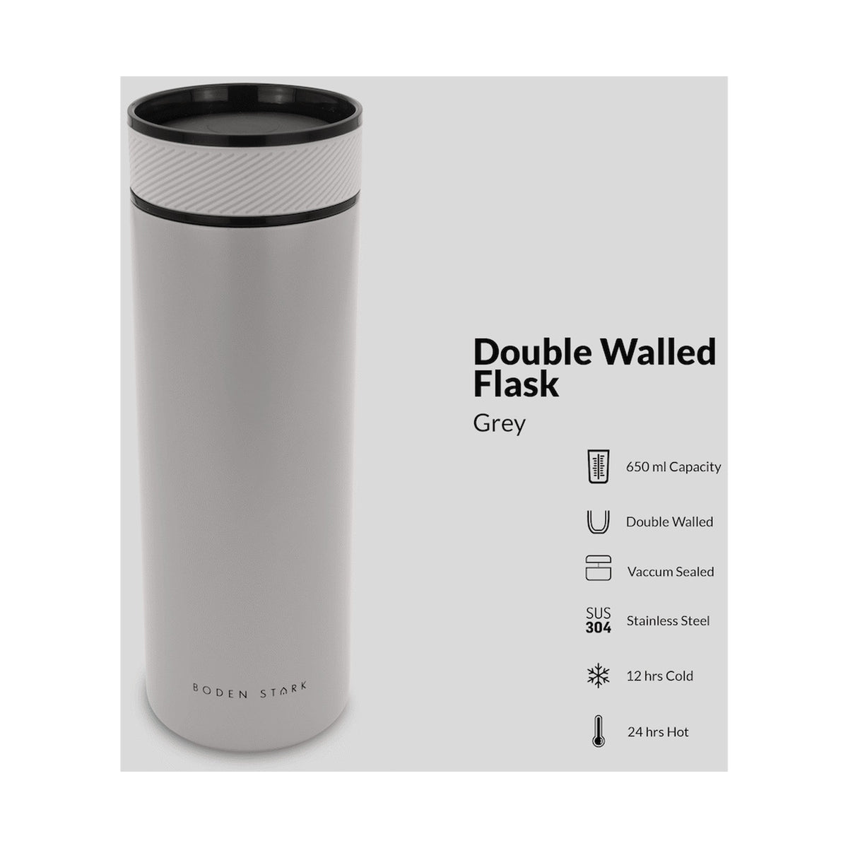 Boden Stark 650ml Double-Walled Flask - Grey