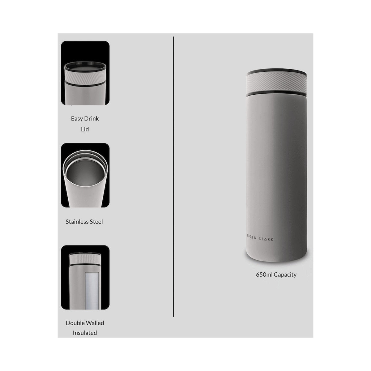 Boden Stark 650ml Double-Walled Flask - Grey