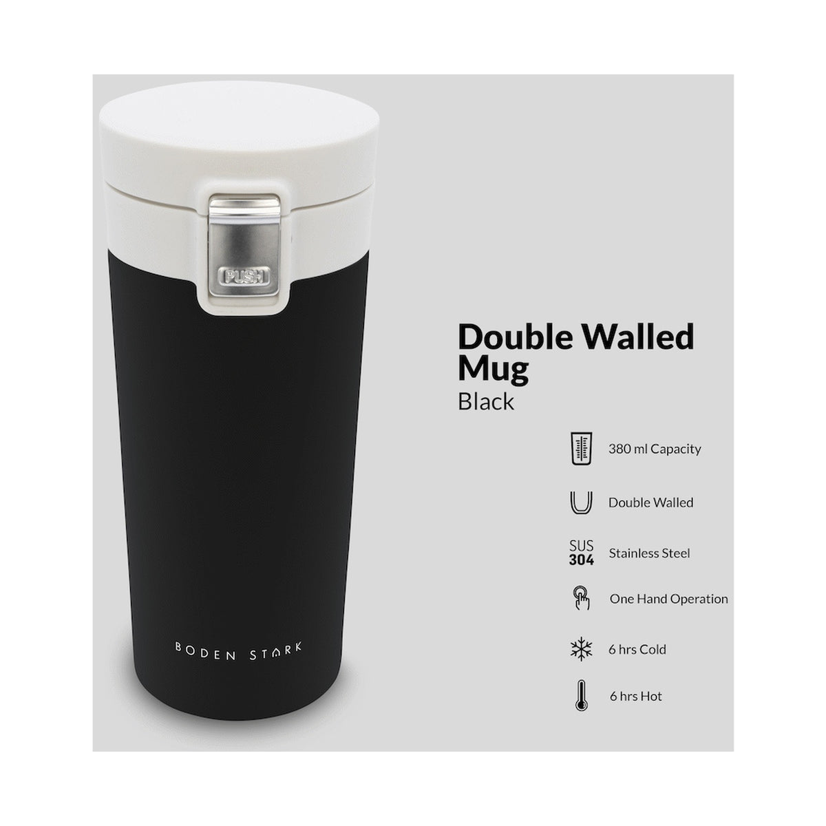 Boden Stark 380ml Travel Mug - Black