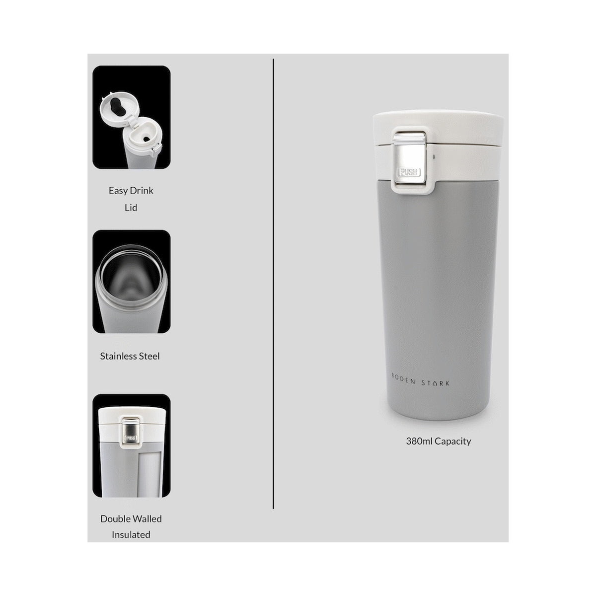 Boden Stark 380ml Travel Mug - Grey