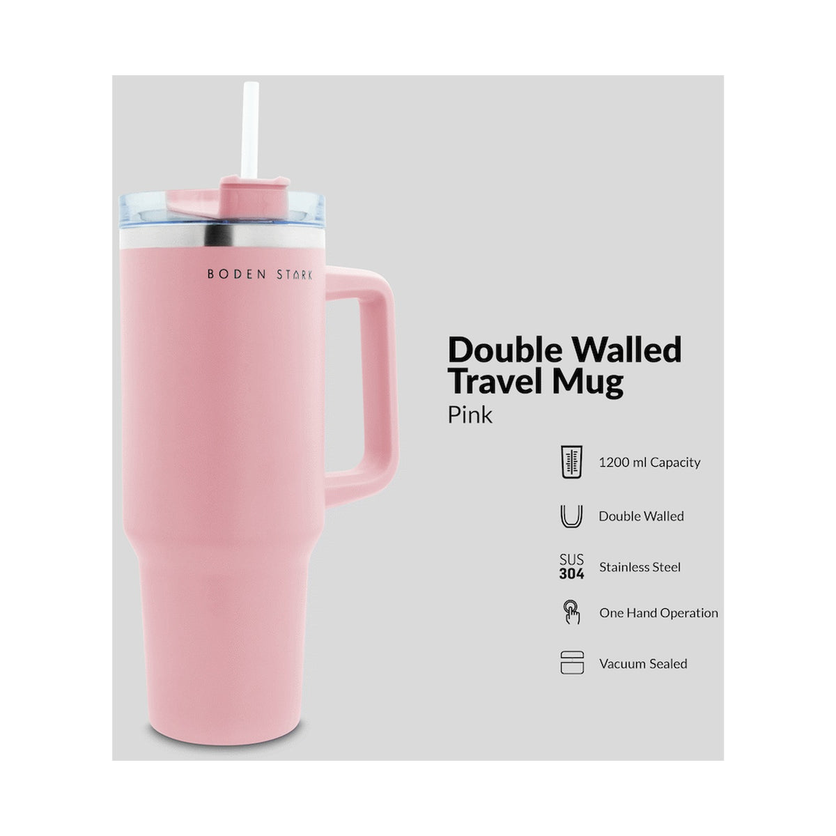 Boden Stark 1200ml Travel Mug - Pink