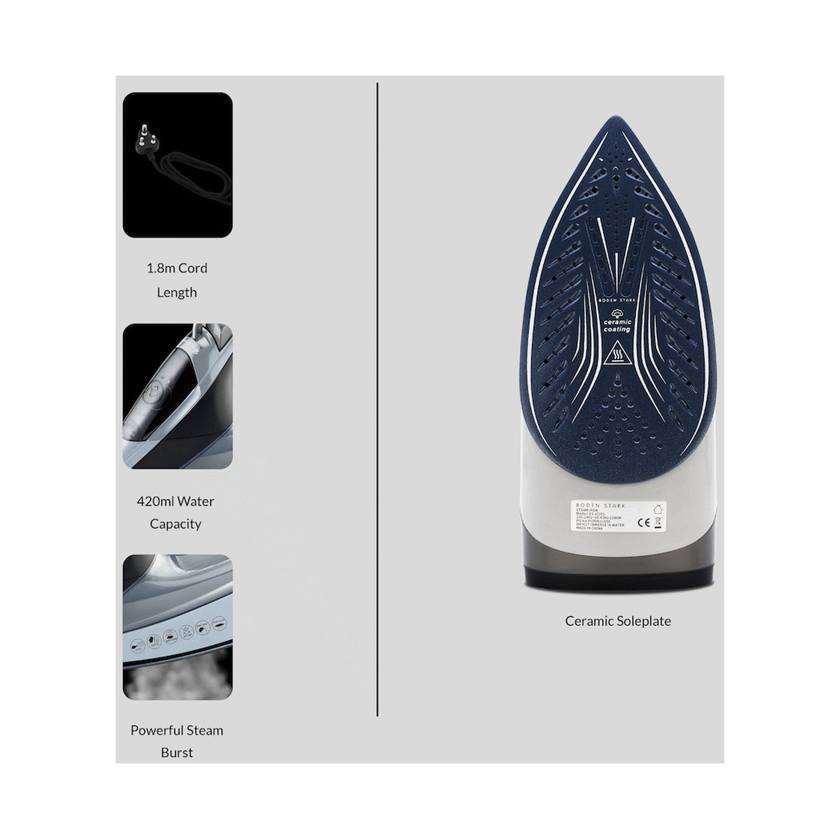 Boden Stark 2200W Ceramic Steam Iron